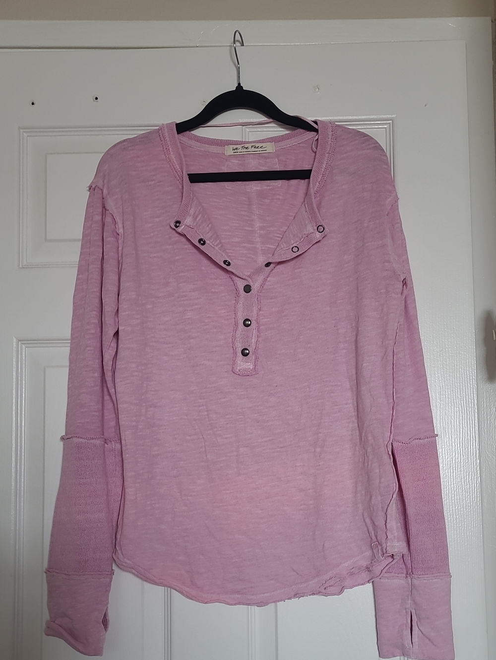 We The Free Light Pink Henley Long Sleeve Top